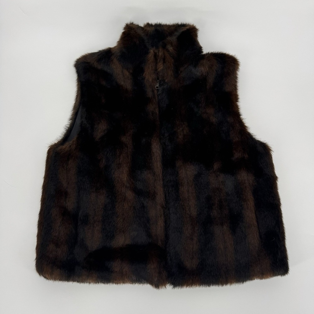 FUDA New York Reversible Faux‎ Mink Fur Vest Brown Mob Wife Vintage Size Large